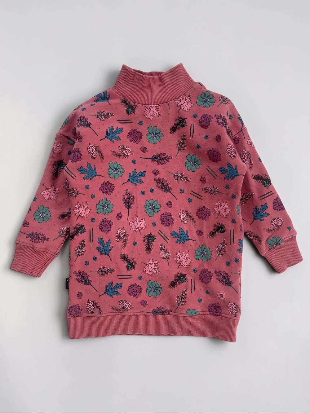 BIRDZ EUC Woodland Botanical Print Fleece Backed Mock Neck Pullover Sweatshirt